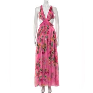 Rococo Sand Vibrant Pink Floral Backless Dress